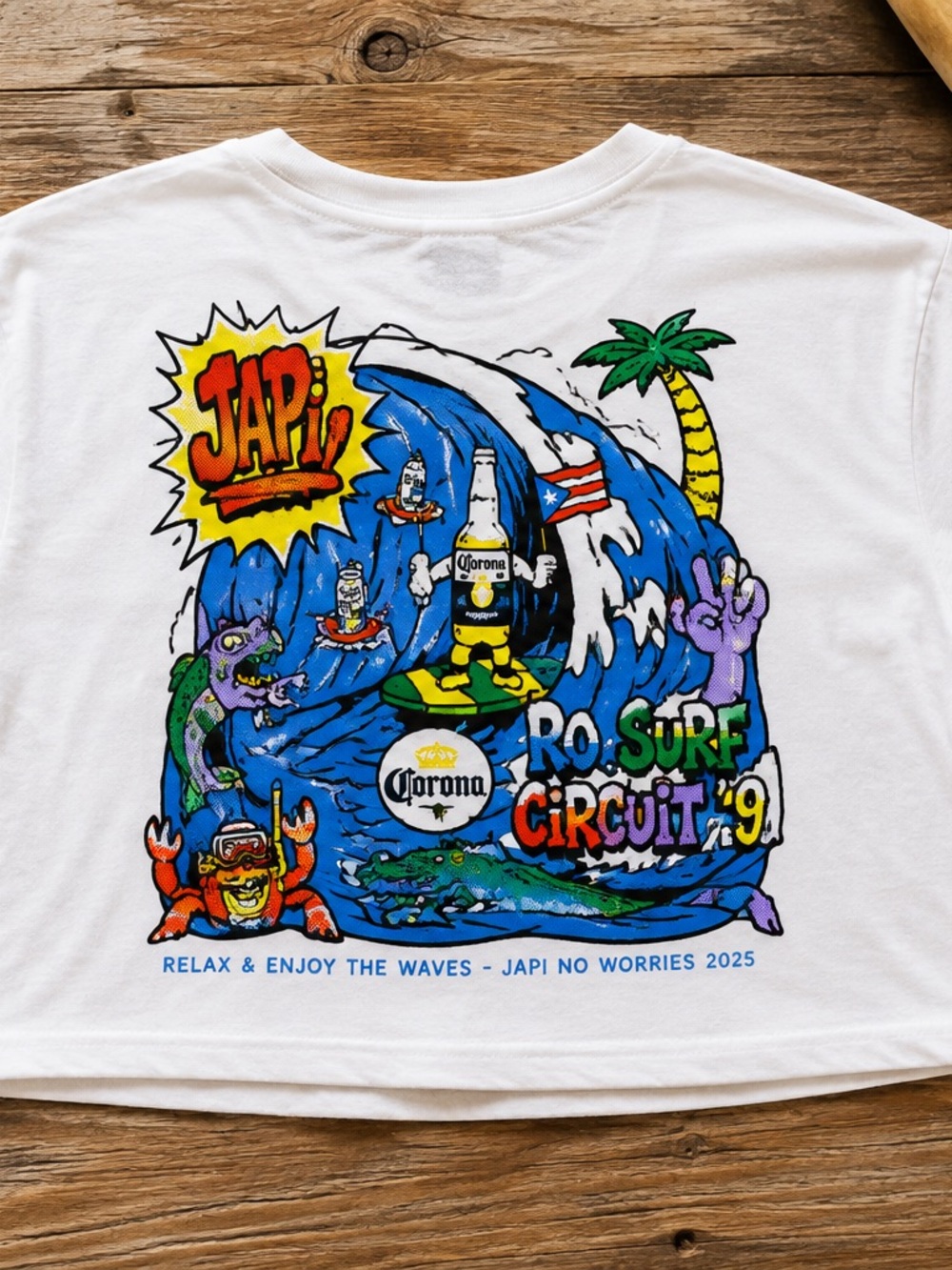 JAPI x Corona 2025 Surf Graphic Cropped Tee XS Concert Merch Vibe